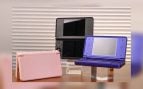 La Anbernic RG DS Plus en negro mate, rosa coral y azul metalizado, consola de doble pantalla inspirada en la Nintendo DS