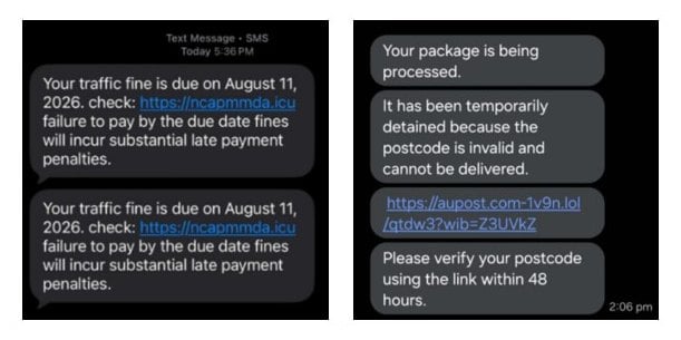 SMS falsos de las plantillas de Iron Man sobre una multa de tráfico y un paquete retenido