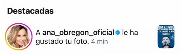 'Like' de Ana Obregón a una publicación de OKDIARIO. (Foto: RRSS)