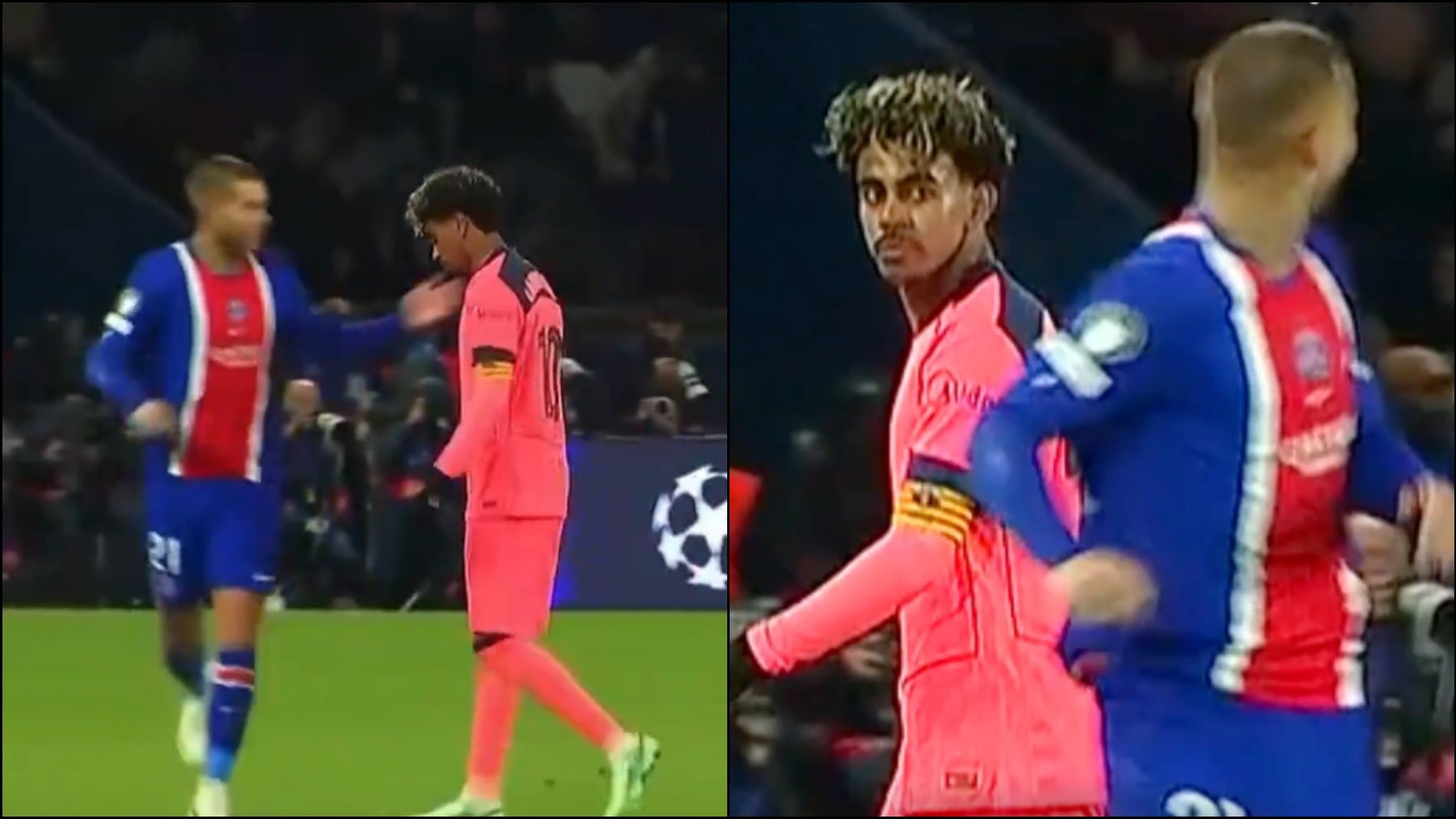Lucas Hernández vaciló a Lamine Yamal con collejas y burlas durante el PSG-Barcelona