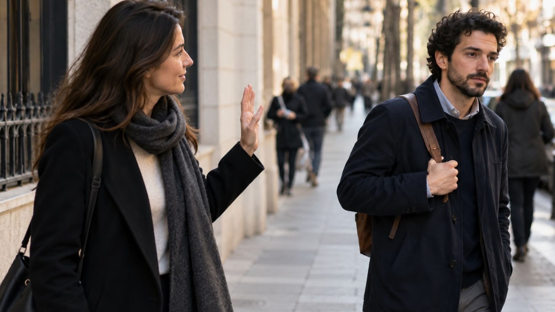Persona ignora el saludo de otra. (Foto generada con IA)
