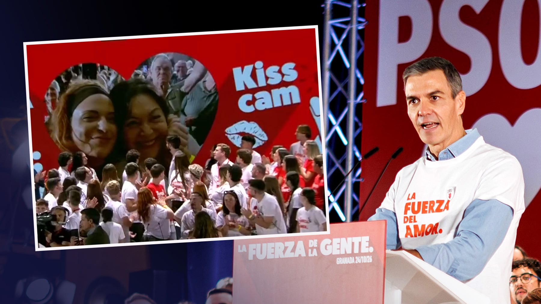 Sánchez sigue obsesionado con Inda: le tilda de «impúdico» mientras usa una kiss cam para blanquear a Begoña