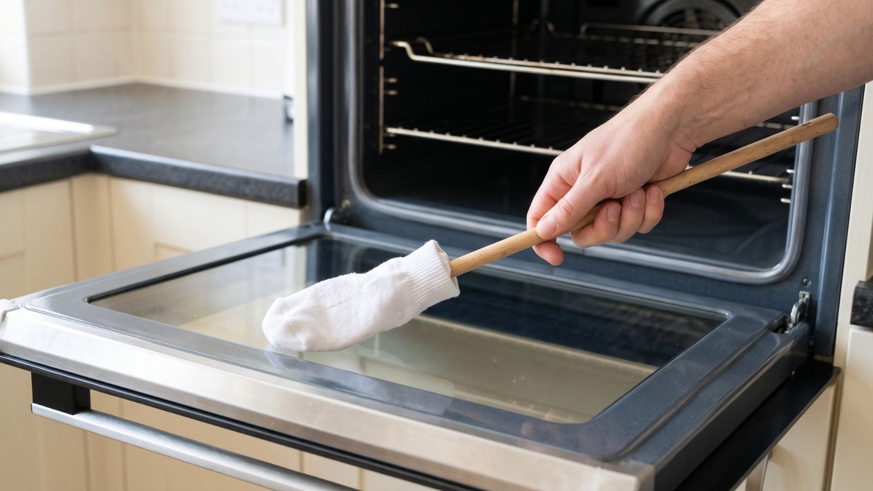 Está comprobado y funciona: los expertos recomiendan usar el truco del calcetín para limpiar la puerta del horno y acabar con la grasa incrustrada