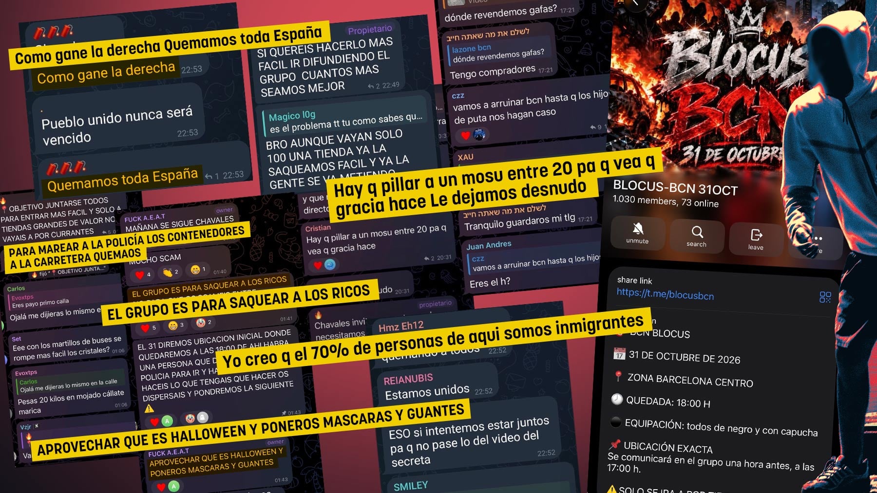 Los mensajes incendiarios de Blocus por redes para saquear Barcelona en Halloween: El 70% somos inmigrantes