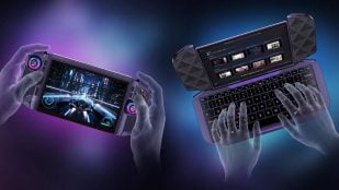 Project DualPlay Mini de Acer en modo consola portátil y en modo miniportátil con el teclado retroiluminado a la vista