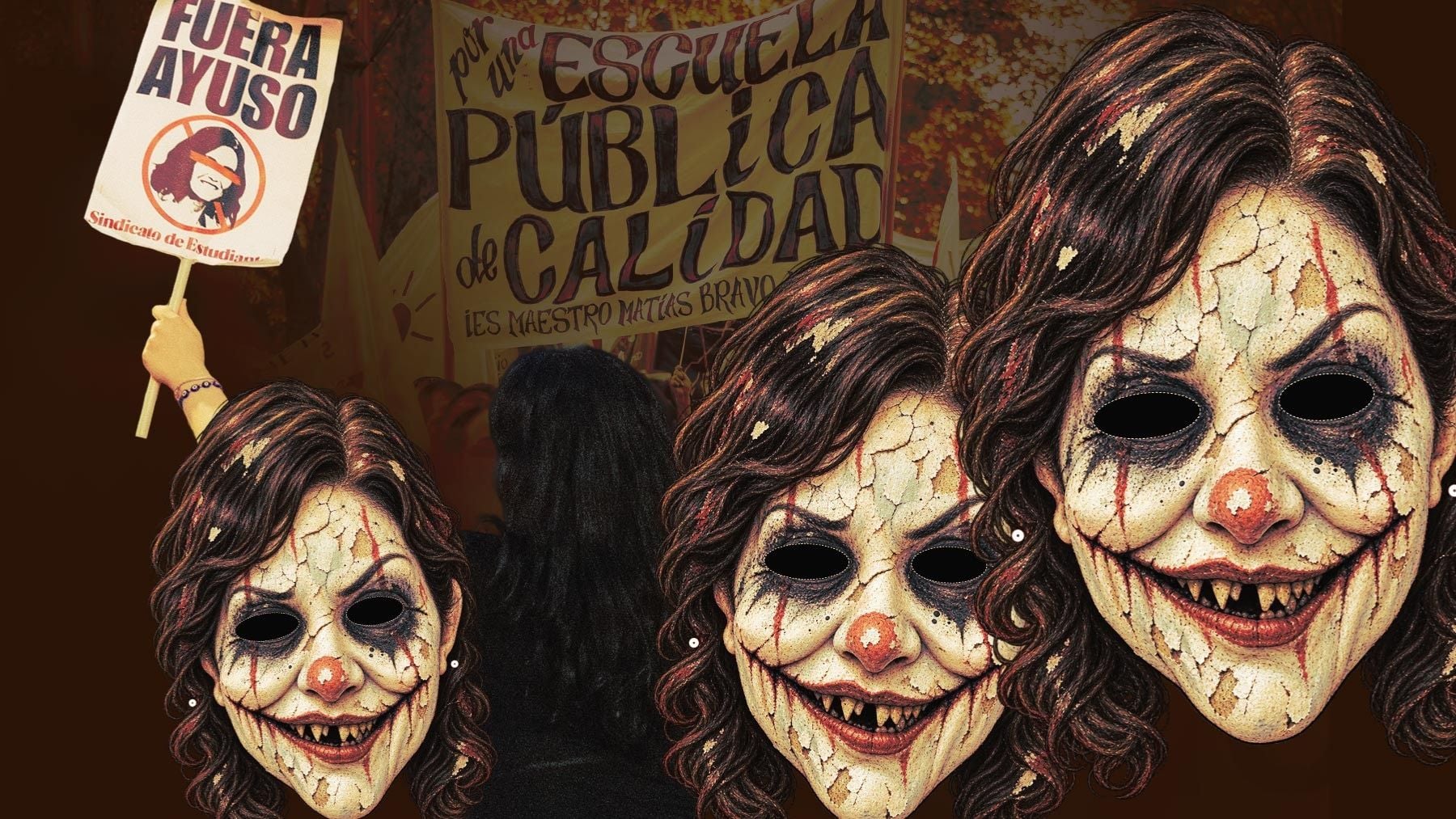 Éstas son las caretas que los profesores anti-Ayuso preparan para manifestarse el mismo día que Blocus en Madrid