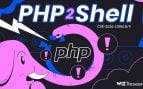 Ilustración oficial de PHP2Shell de Wiz Research: el elefante de PHP rodea el logotipo del lenguaje junto a señales de alerta