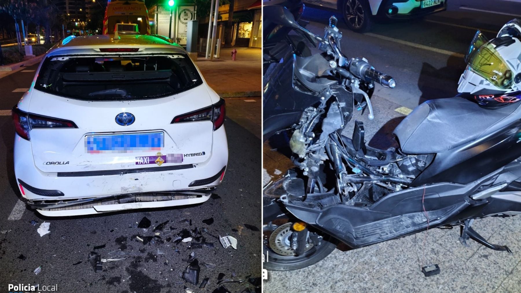 Un motorista brasileño ebrio y sin carné choca de madrugada contra un taxi en el Paseo Marítimo de Palma