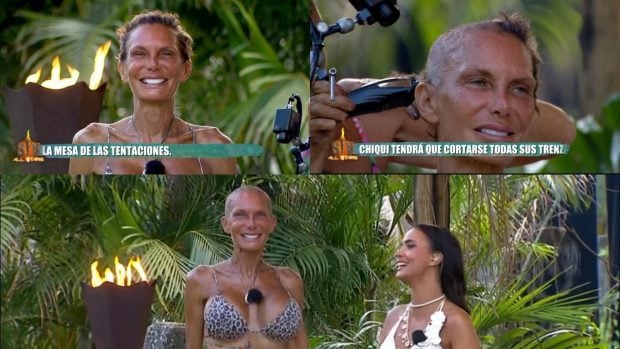 Secuencia de imágenes de Yola Berrocal rapándose la cabeza entera en 'Supervivientes All Stars' (Fuente: Mediaset)