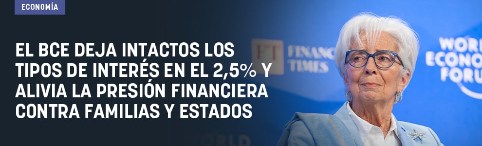 El BCE deja intactos los tipos de interés en el 2,5% y alivia la presión financiera contra familias y Estados