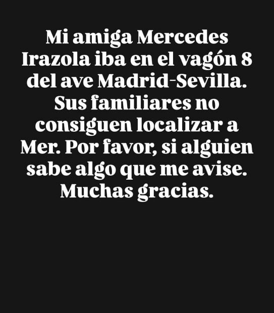 Comunicado de Valeria Ros en sus stories en Instagram con motivo de la búsqueda de su amiga desaparecida (Fuente: Instagram)