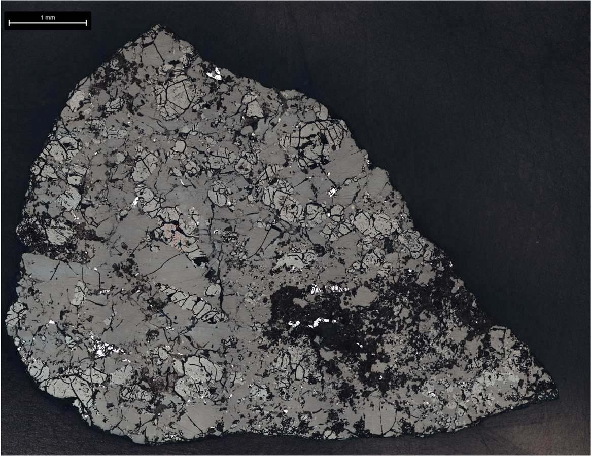 Corte de Teghaza 001, meteorito marciano, usado para estudiar su mineralogía y química