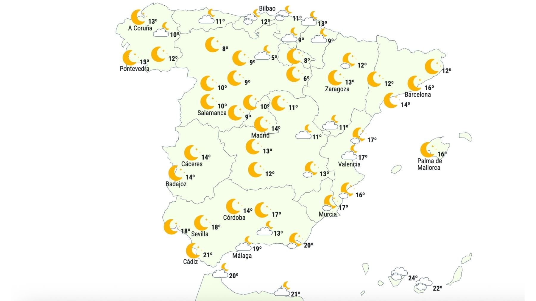 Previsión del tiempo para el sábado 31 a las 23:00 horas (ElTiempo.es).