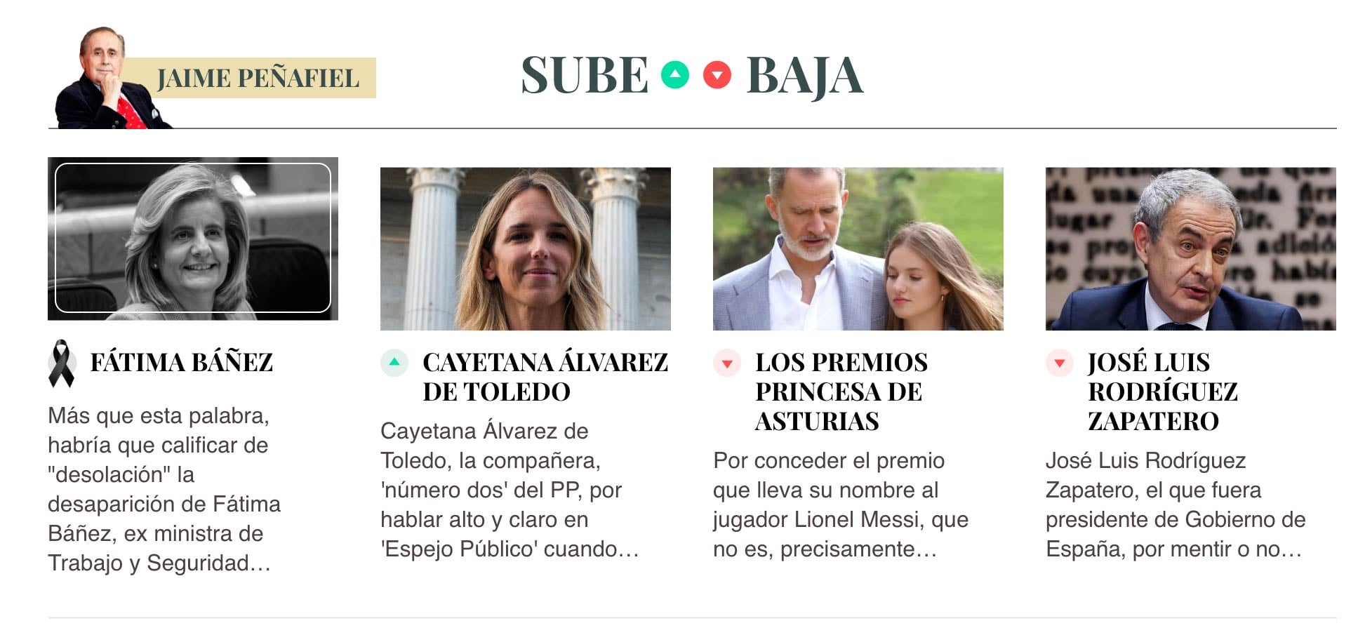 Sube & baja, por Jaime Peñafiel: semana del 24 al 30 de octubre