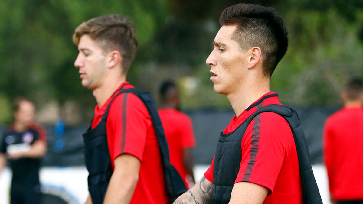 Vietto y Kranevitter, durante un entrenamiento de pretemporada