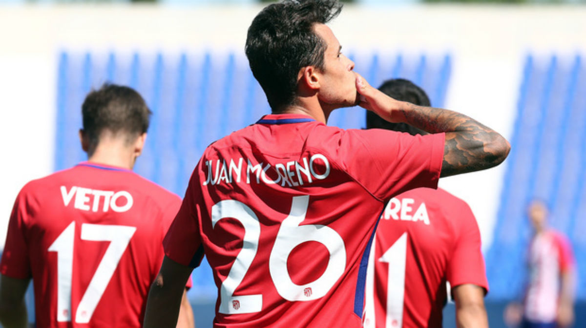 Juan Moreno celebra su gol al Leganés. (clubatleticodemadrid.com)