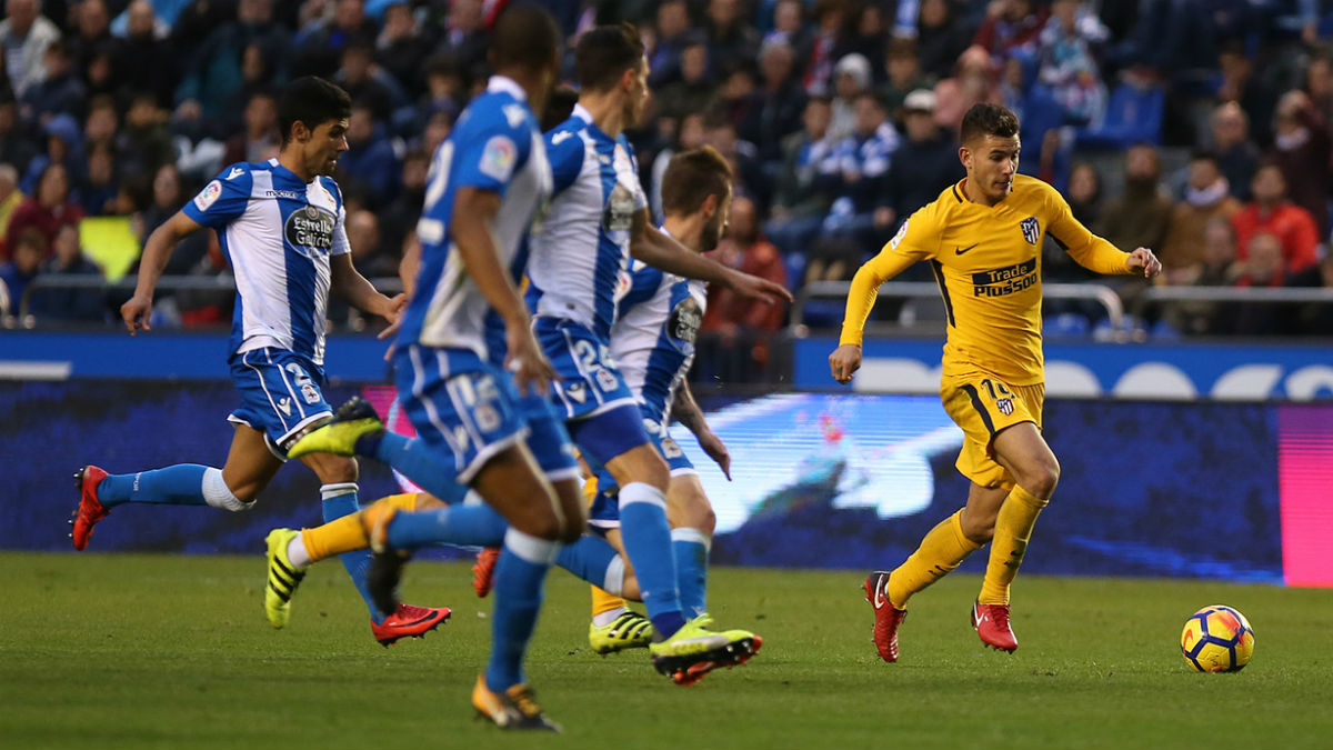 Lucas Hernández durante el duelo ante el Deportivo. (atleticodemadrid.com)