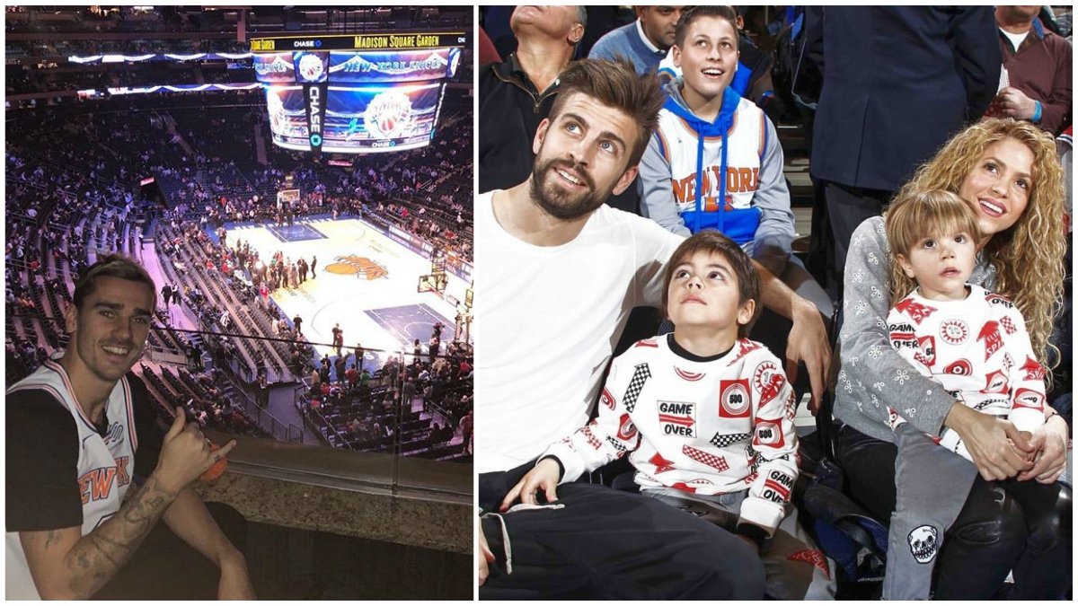 Griezmann y Piqué, viendo a los New York Knicks (Instagram).