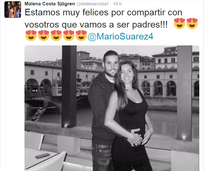 Malena Costa y Mario Suárez esperan su primer hijo