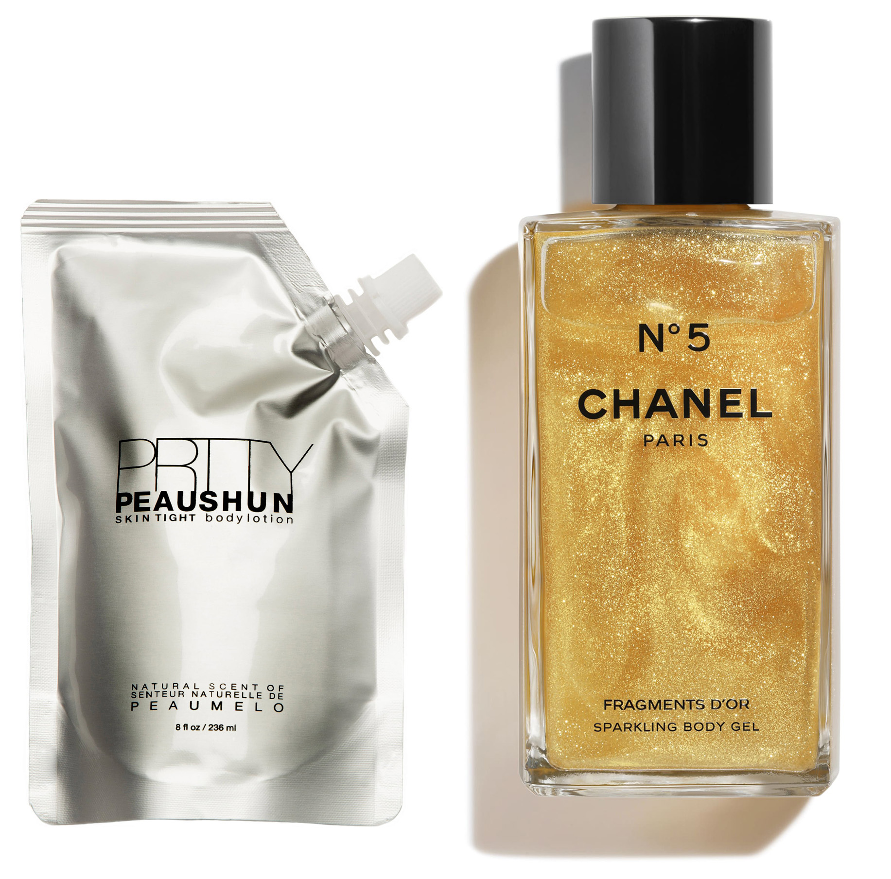 Loci&oacute;n corporal de Prtty Peaushen y gel corporal de Chanel