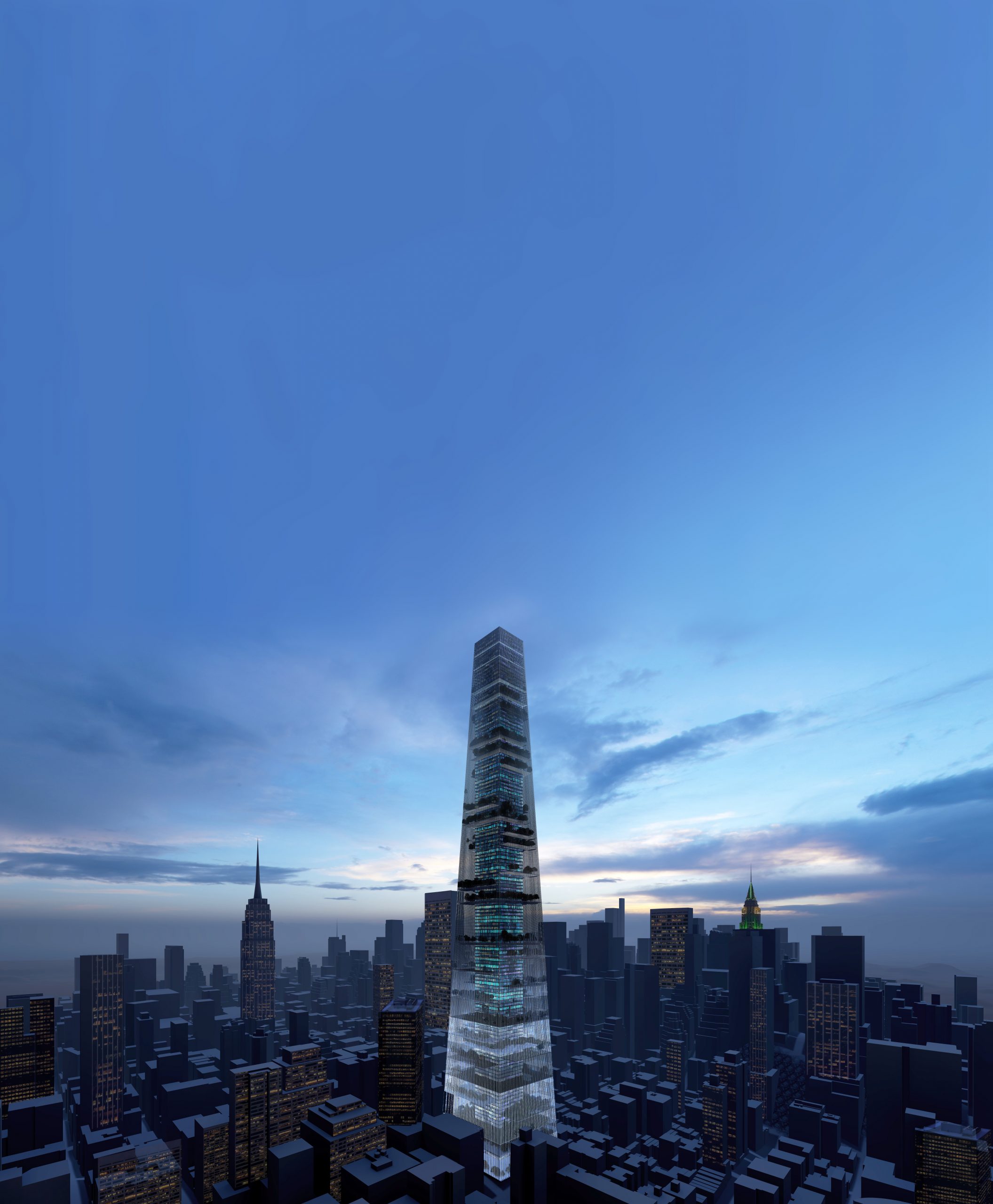 Skylines NYC noche vista vertical