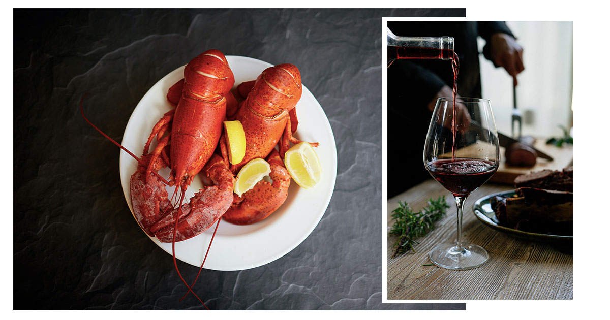 Maridaje: Langosta y vino tinto