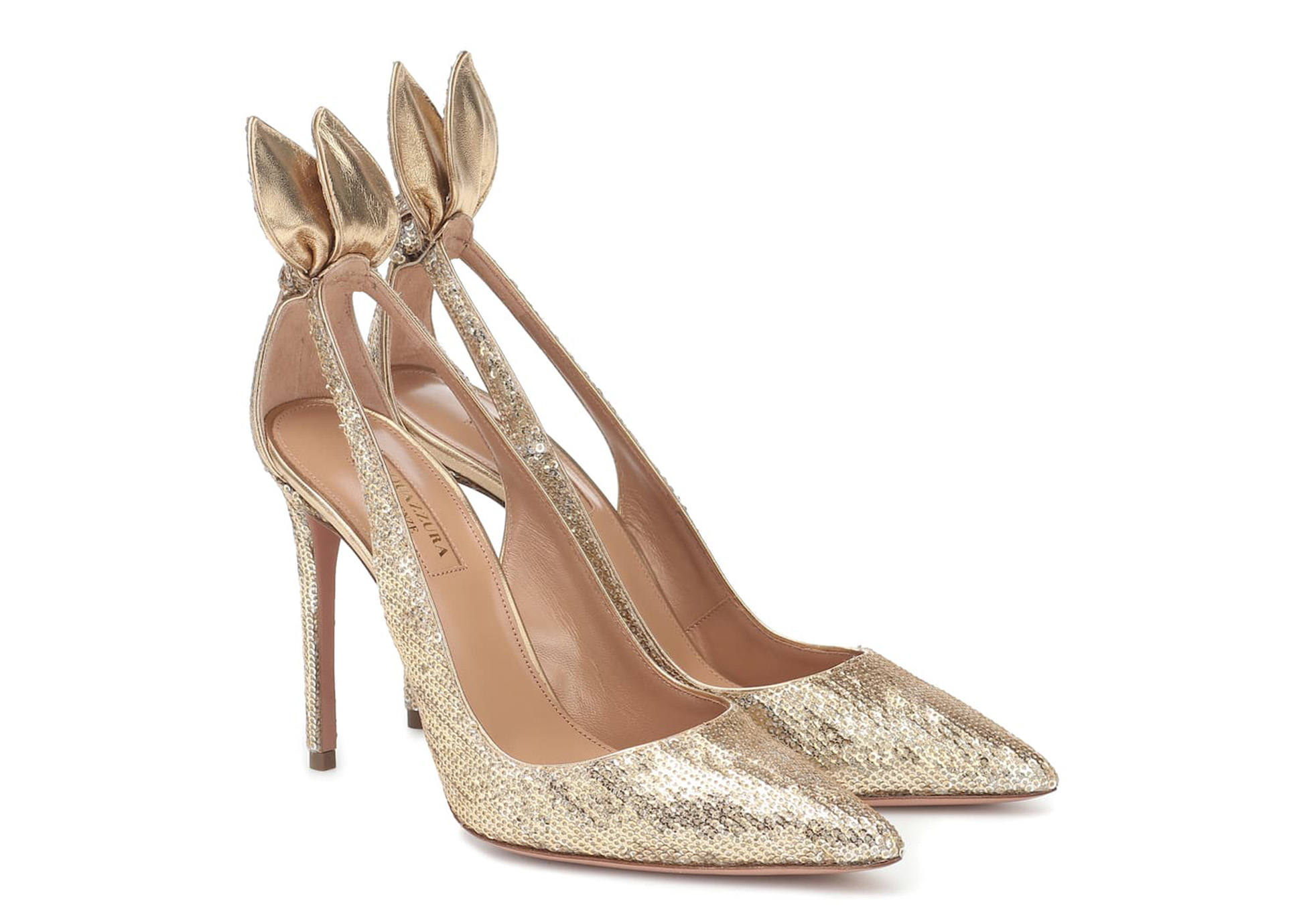 zapatos de fiesta Bow Tie color oro de Aquazzura