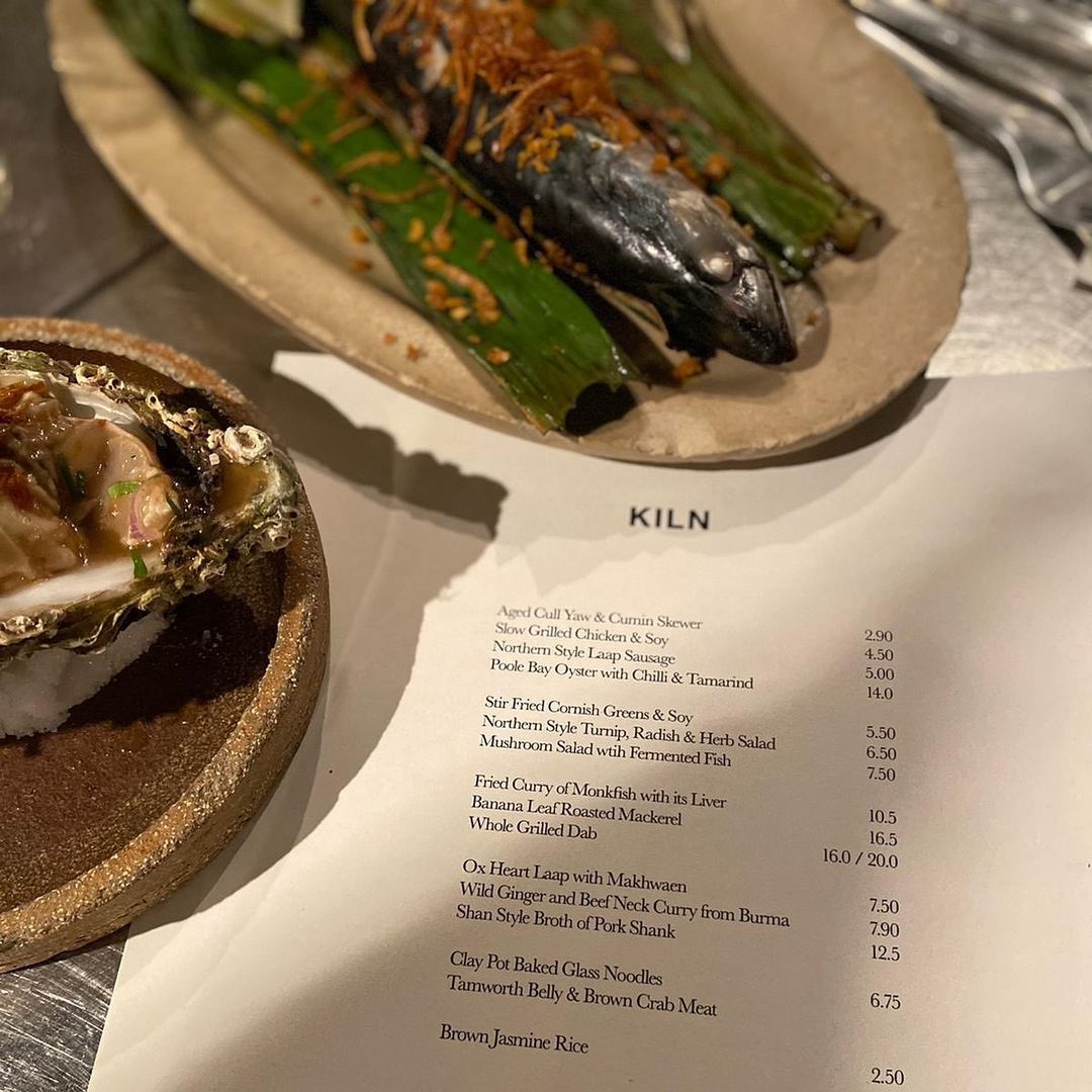 Men&uacute; de Kiln con algunos de los platos