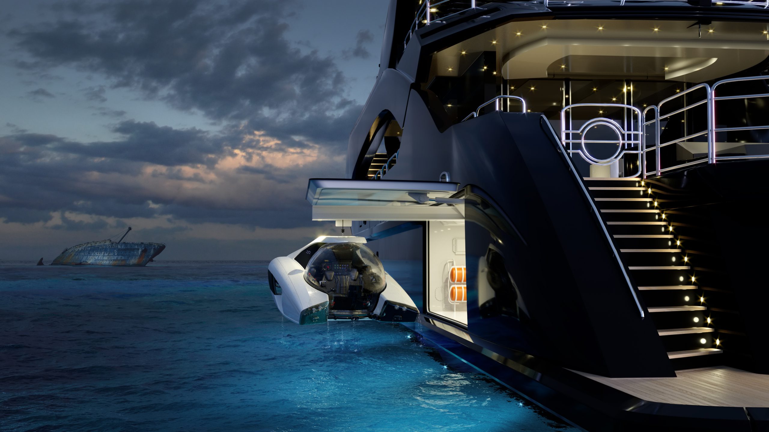 Momento en que baja la c&aacute;psula / Foto: superyacht tenders and toys