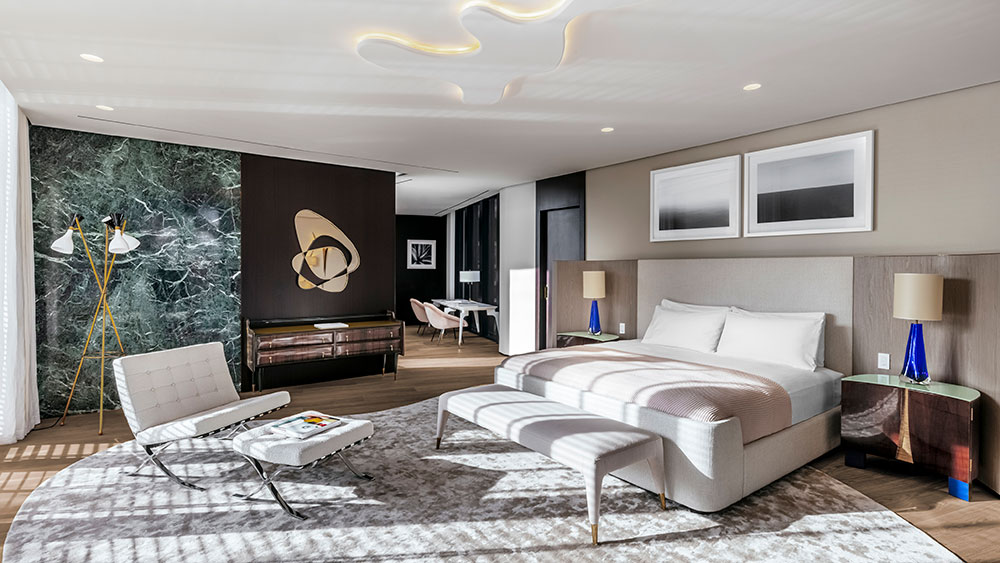 Dormitorio principal en la mansi&oacute;n en Lakeview Drive