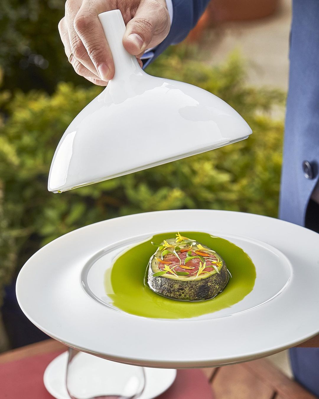 Aguacate a la brasa, ventresca de atún y crema agria