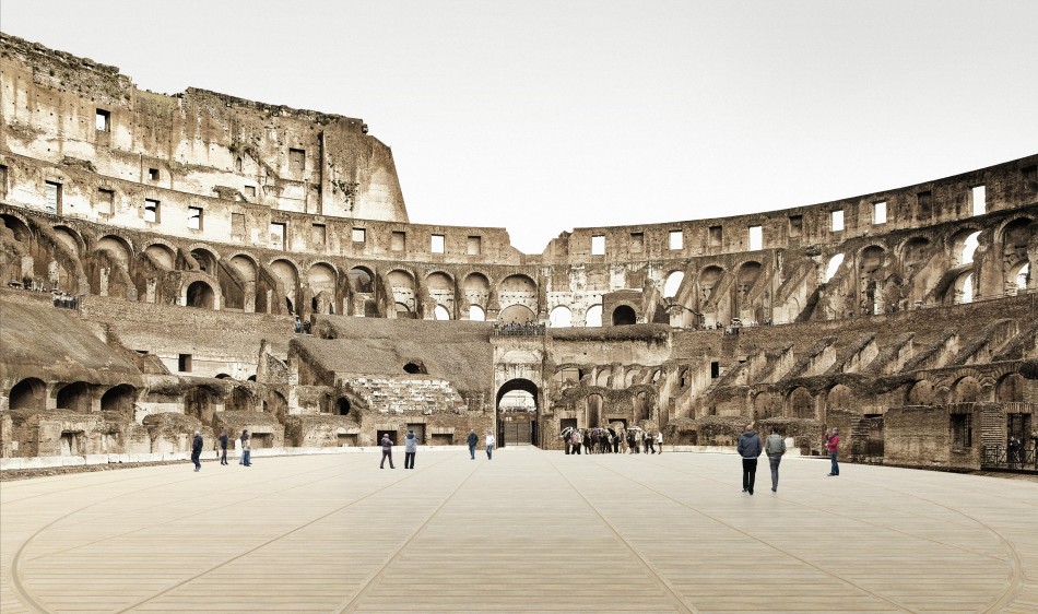 Plan de reconstrucci&oacute;n del Coliseo de Roma.