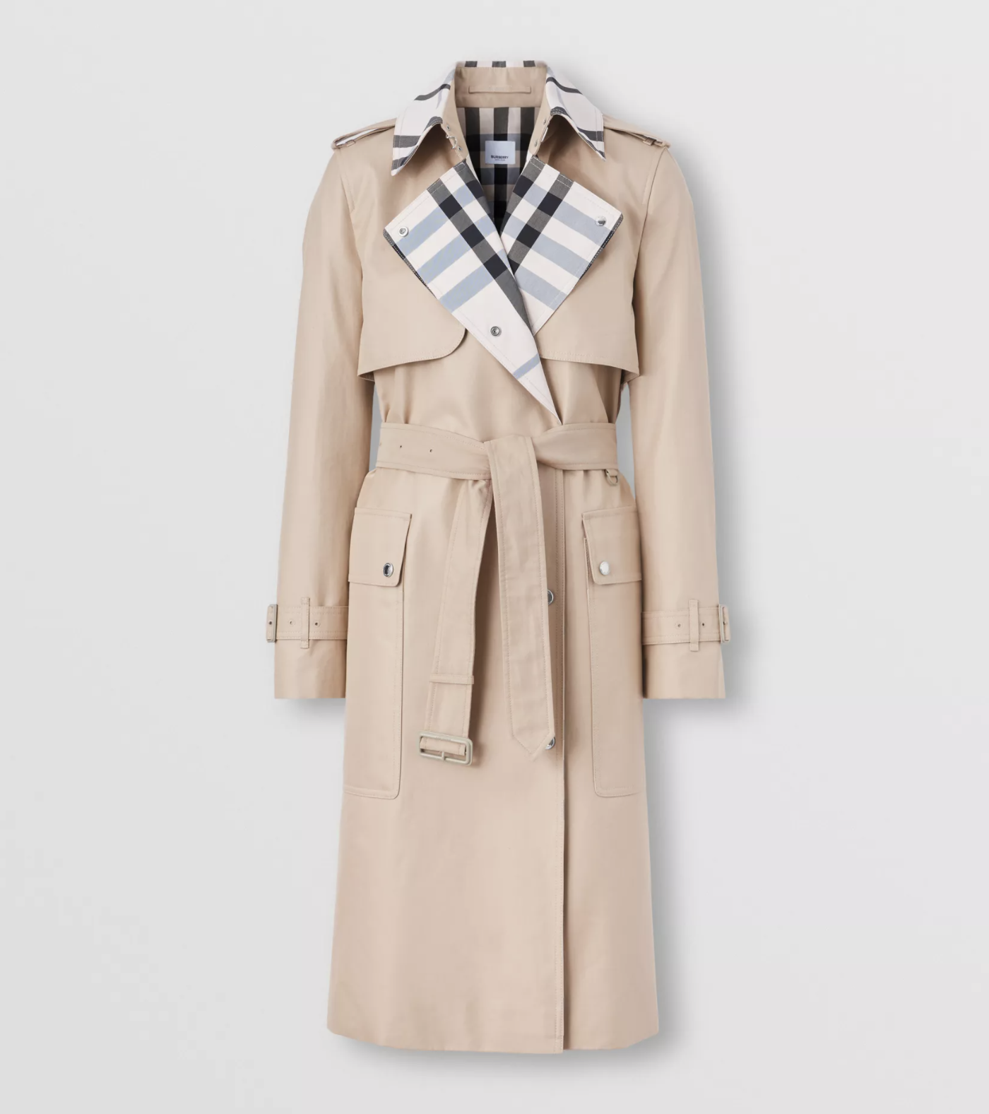 Trench coat en algodón de gabardina con paneles a cuadros.