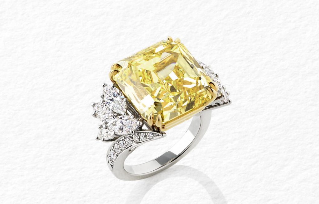 Anillo de diamantes amarillos
