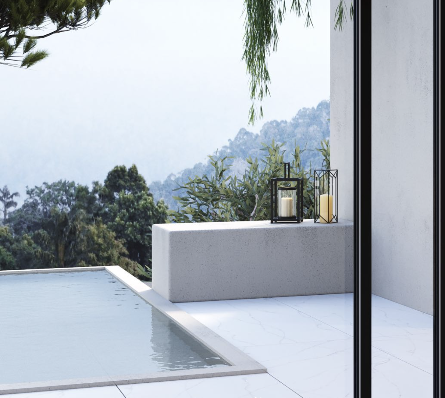 Piscina con piedra sinterizada