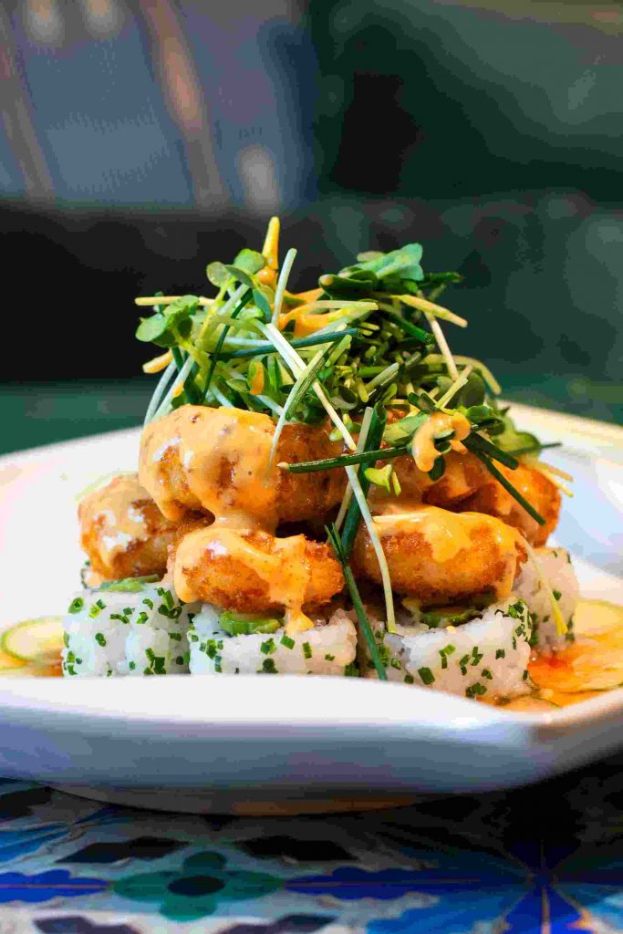 Torre gambones tempura