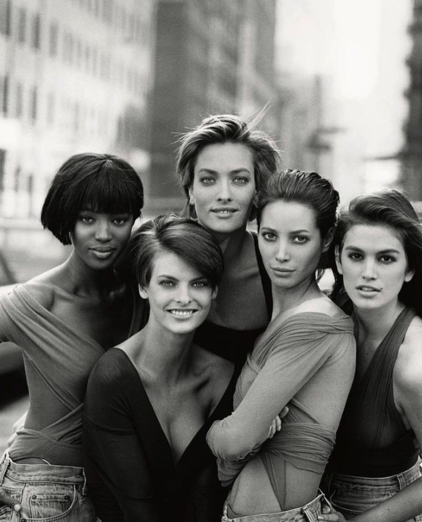 Naomi Campbell, Linda Evangelista, Tatjana Patitz, Christy Turlington, and Cindy Crawford, 1990