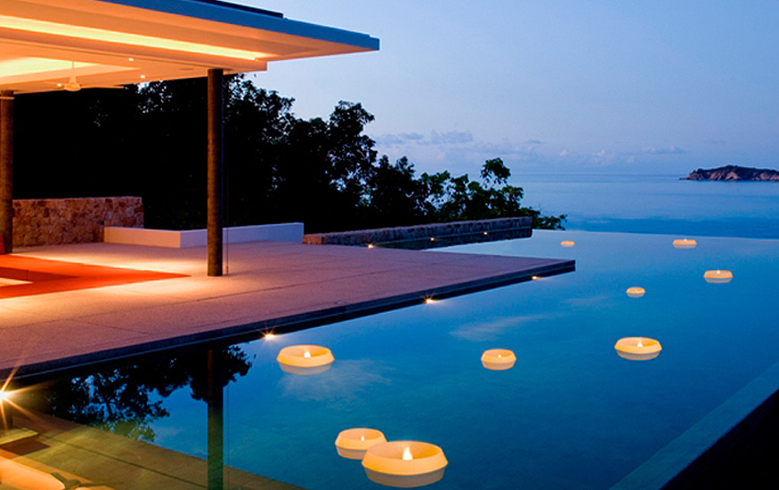 floating candles in pool