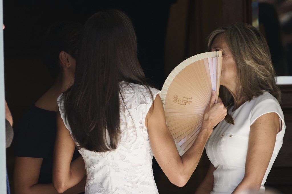 La Reina Letizia de espaldas con un abanico