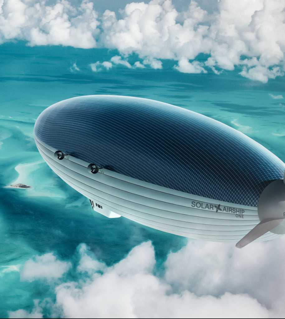 Dirigible volando sobre hielo, dirigible con placas solares