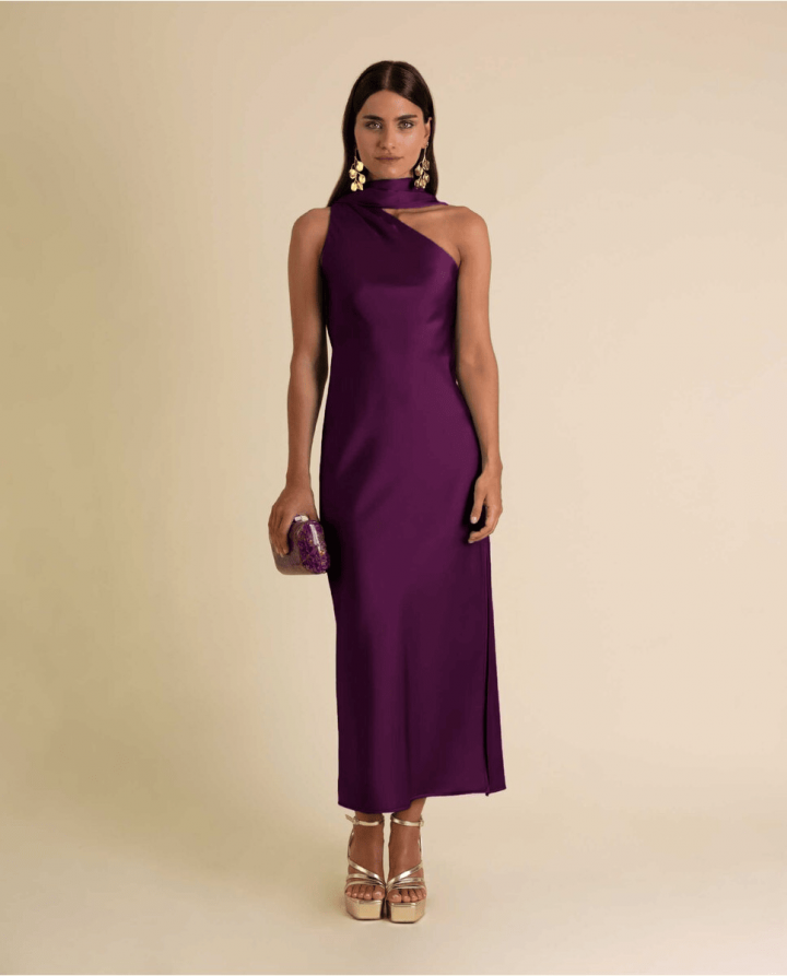 Vestido sat&eacute;n lila