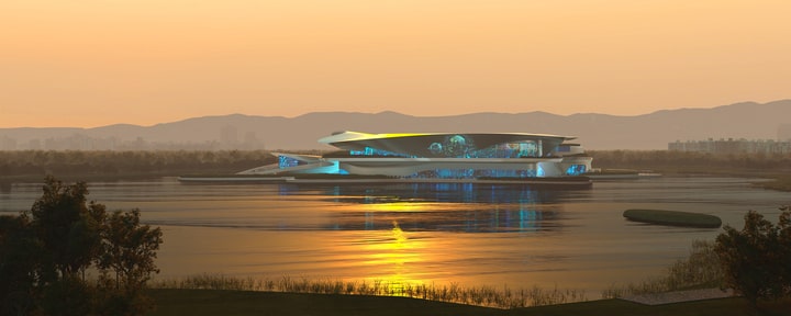 Atardecer en el Museo de Zaha Hadid, Chengdu