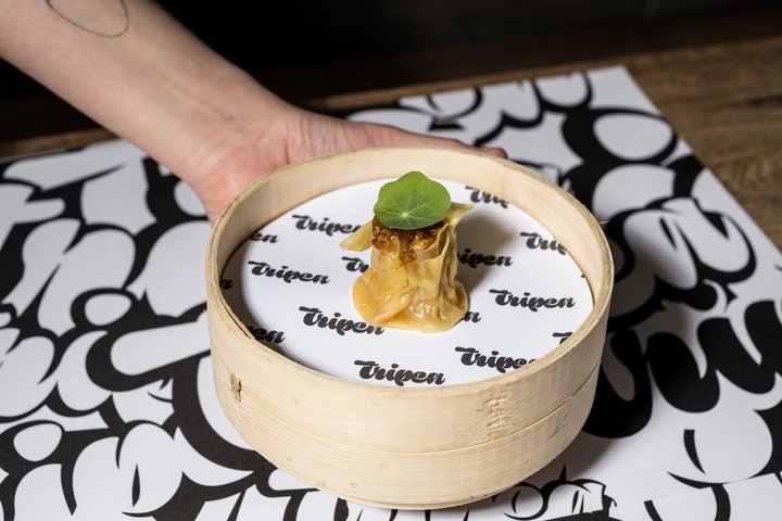 Siu mai relleno de panceta y papada, Tripea