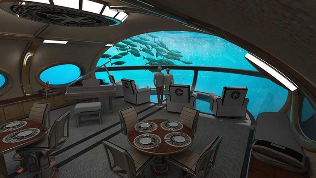 Salón deep sea dreamer, yate submarino