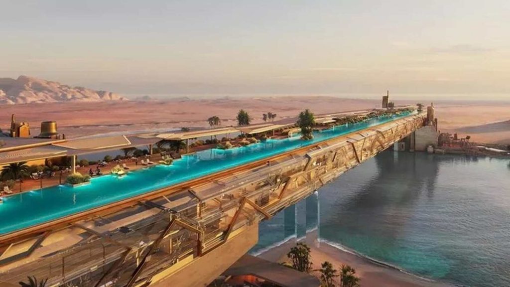 Piscina infinita del hotel puente de Arabia Saudi