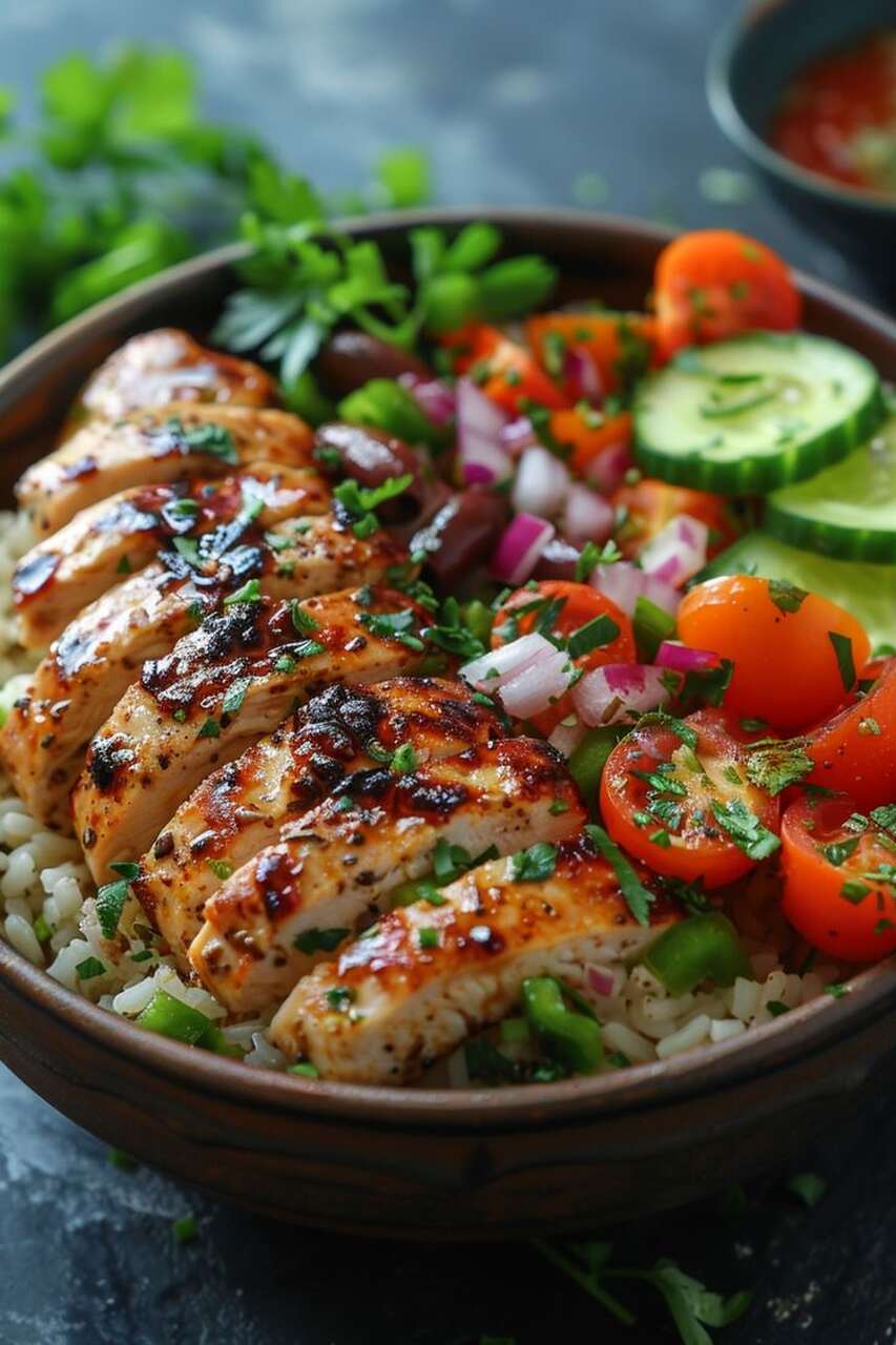 Dieta, bowl, pollo, salud, alimentaci&oacute;n