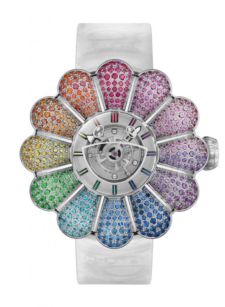 Reloj de flores con piedras preciosas