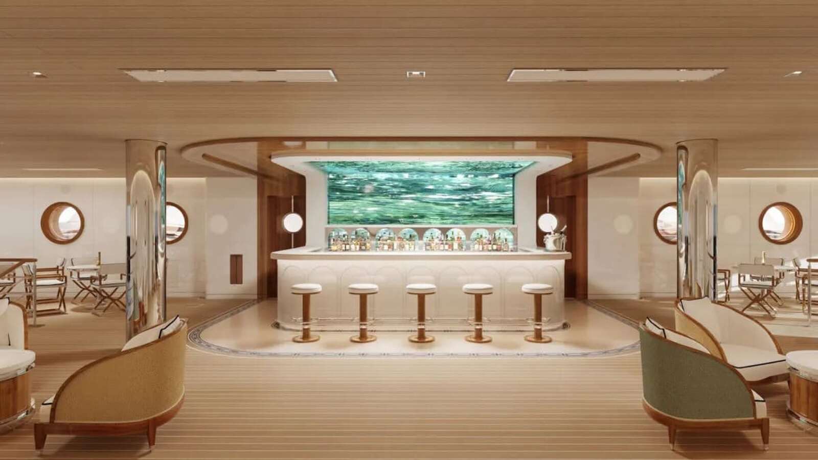 Restaurante con bar en el yate del Four Seasons