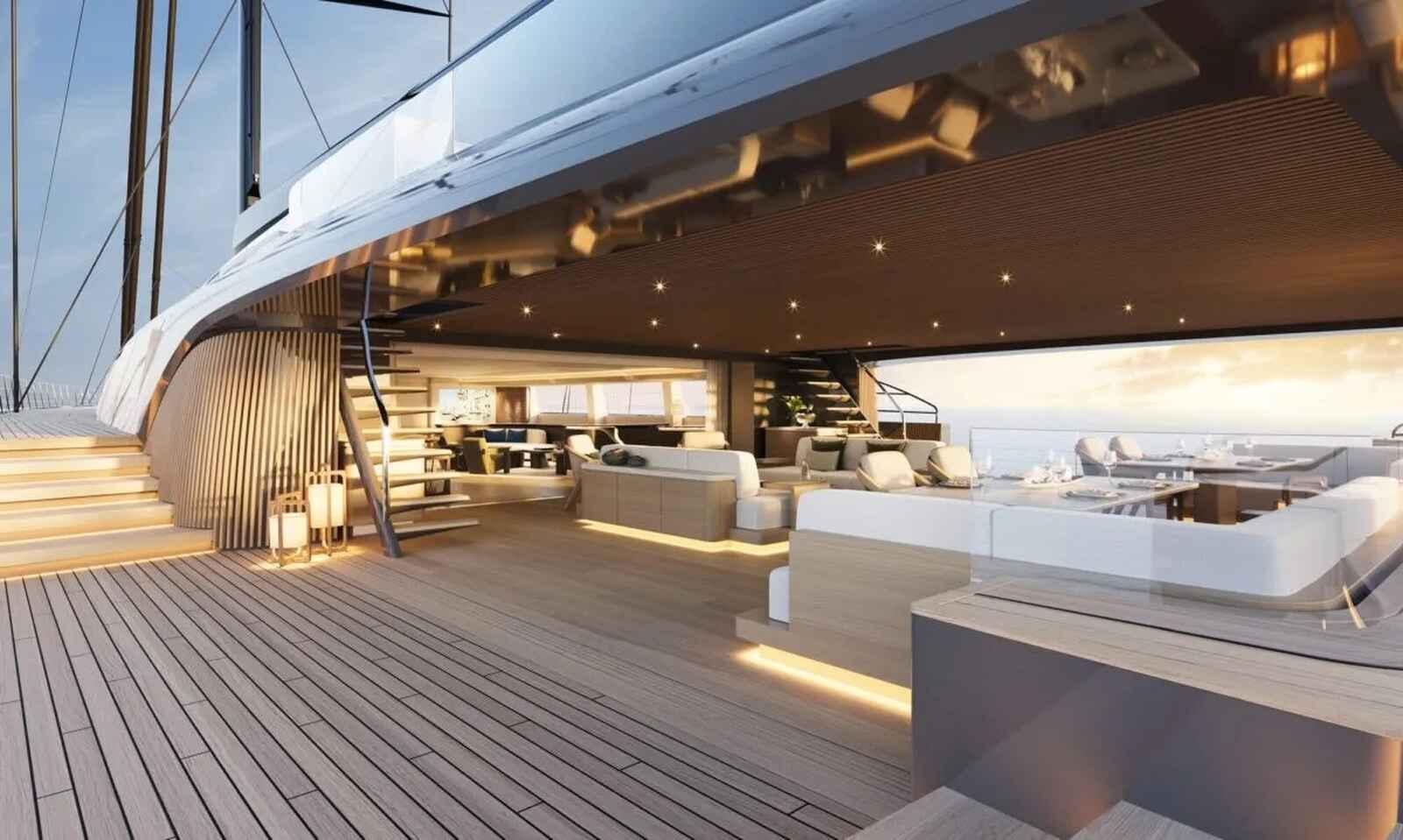 Solarium del barco con el m&aacute;stil m&aacute;s alto