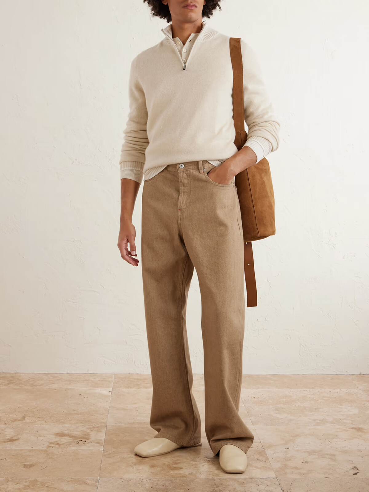 Jersey de media cremallera beige